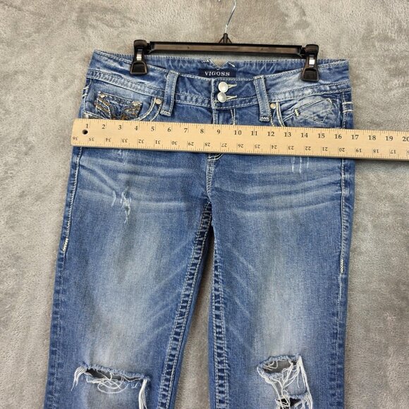 Vigoss The Dublin Capri Jeans Womens Size 7 Blue Distressed Embellished Denim - Picture 5 of 13
